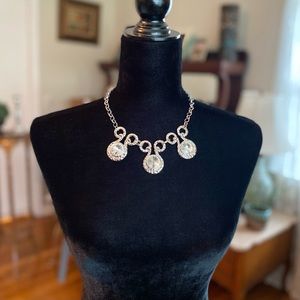 BOLD Faux Diamond medallion necklace silver, chunky chain necklace